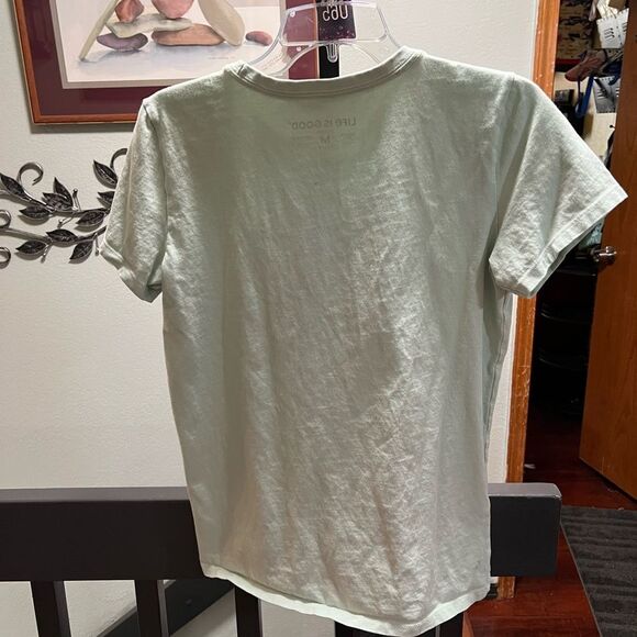 Women’s Medium Life is Good  Green & Pink Graphic Tee “ Follow The Sun” #065 - Picture 4 of 5